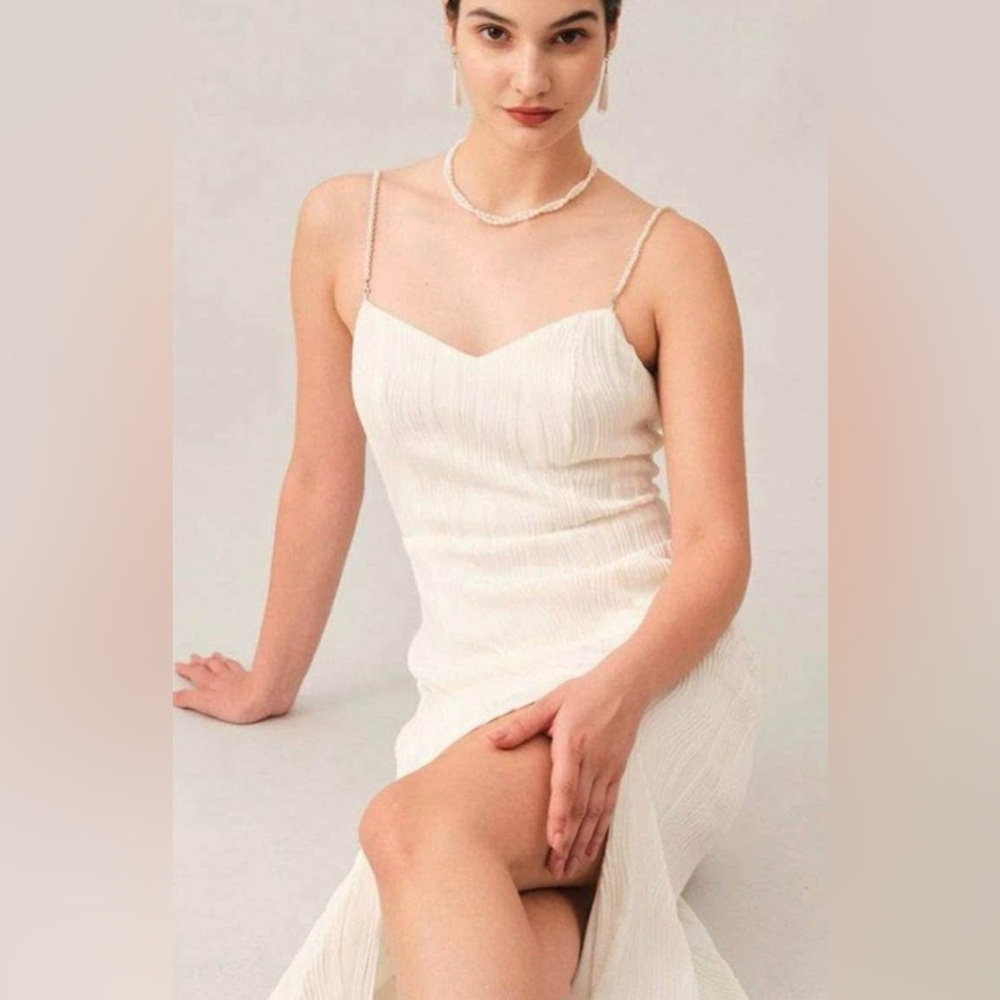 RIHOAS Cream Textured Slip Dress
